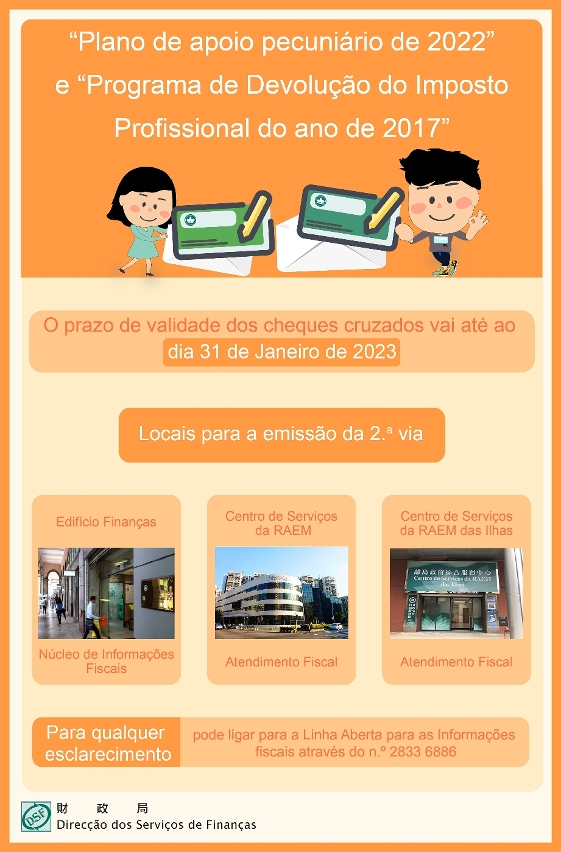 O prazo de pagamento dos cheques cruzados referentes ao “Plano de apoio pecuniário de 2022” e ao “Programa de Devolução do Imposto Profissional do ano de 2017” vai até ao dia 31 de Janeiro de 2023
