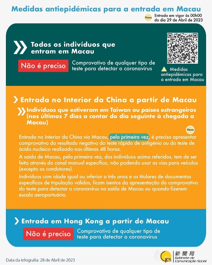 Medidas antiepidémicas para a entrada em Macau