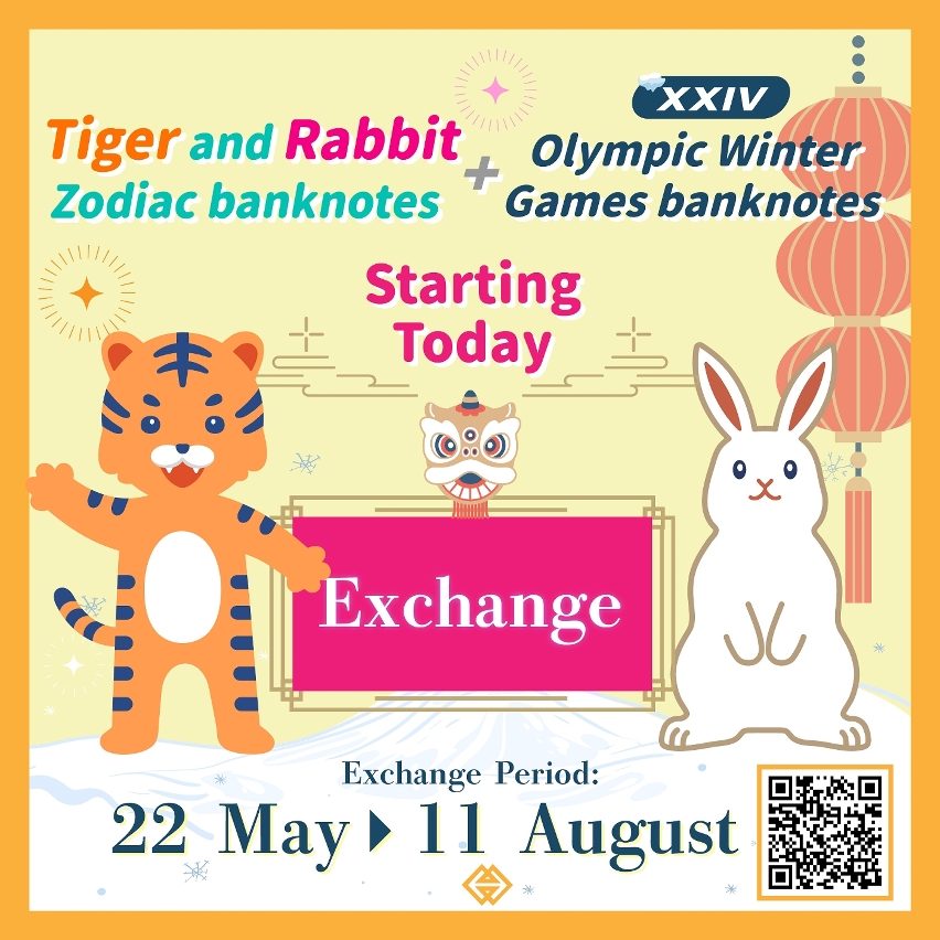 Exchange for the Tiger and Rabbit Zodiac banknotes and the XXIV Olympic Winter Games banknotes commencing today