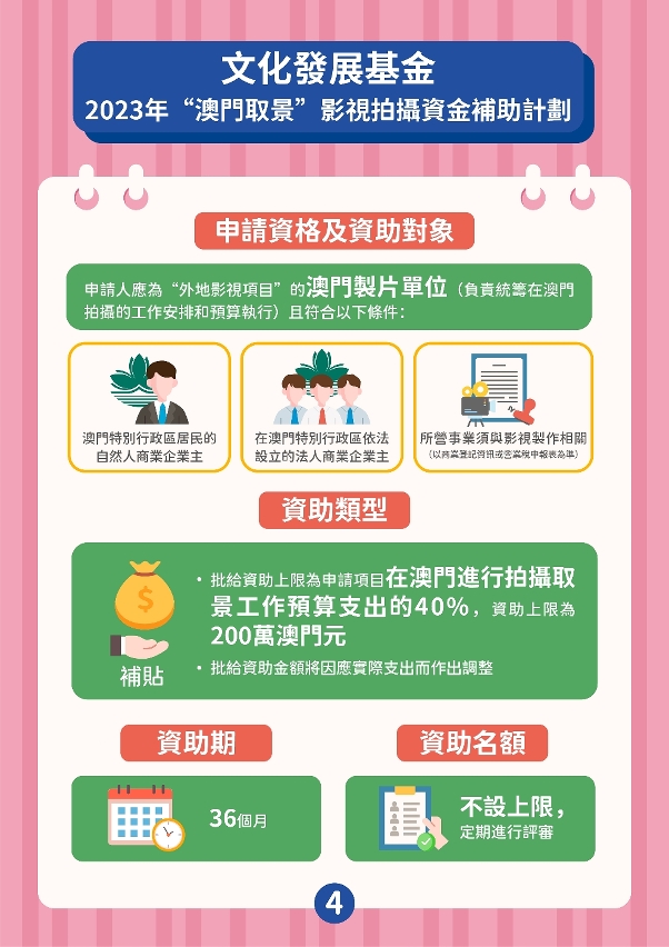 “澳門取景”影視拍攝資金補助計劃 (4)