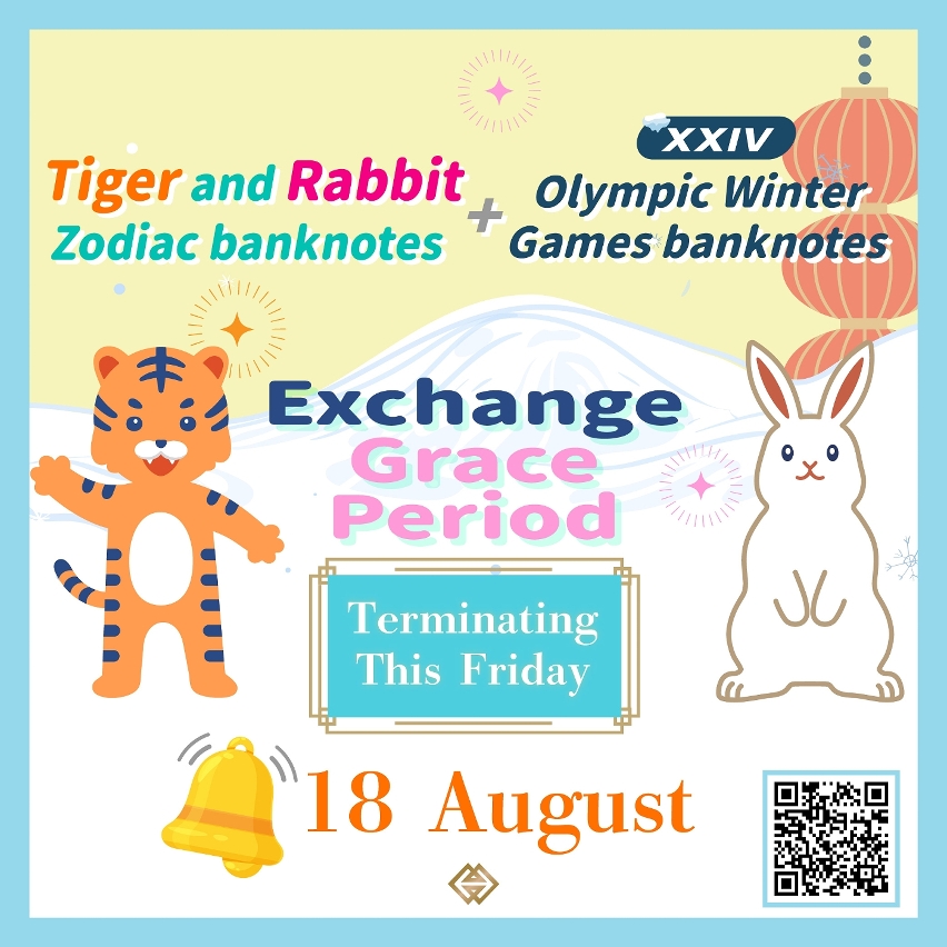 Grace period for the exchange of the Tiger and Rabbit Zodiac banknotes and the XXIV Olympic Winter Games banknotes ending this Friday