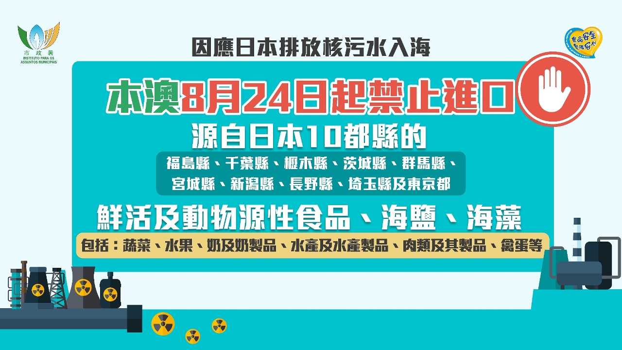 【圖文包】本澳8月24日起禁止進口日本十都縣區的涉事食品