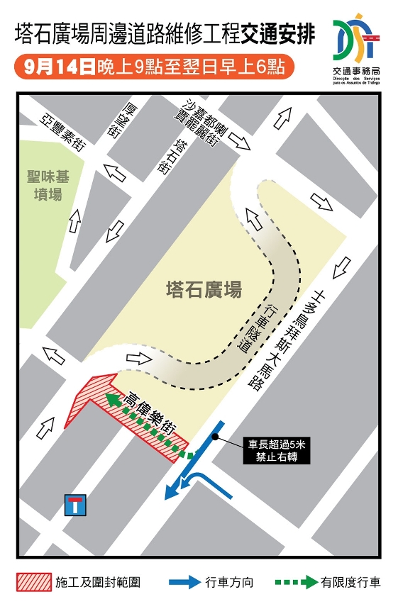 9月14日塔石廣場周邊道路維修工程交通安排