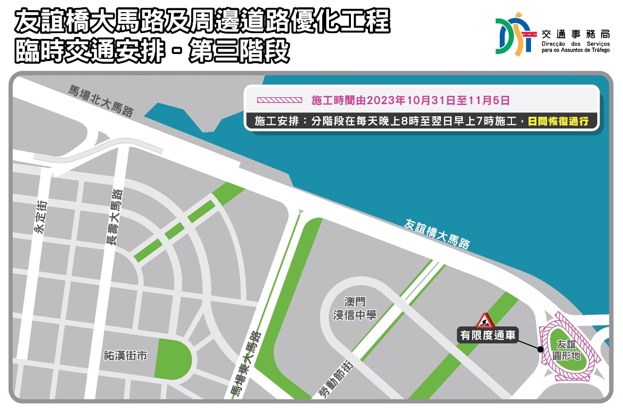 友誼橋大馬路及周邊道路優化工程-臨時交通安排 第三階段