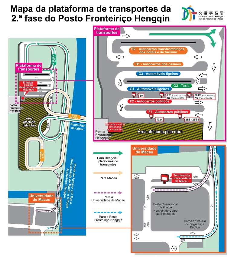 Mapa do terminal intermodal da 2.ª fase do Posto Fronteiriço Hengqin