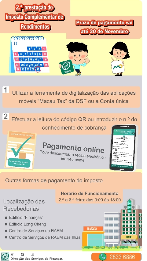 2.ª prestação do Imposto Complementar de Rendimentos  Prazo de pagamento vai até 30 de Novembro