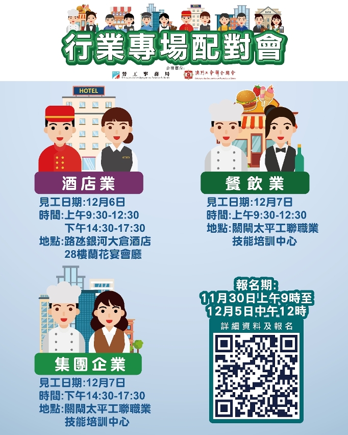 勞工局12月第二周舉辦3場配對會