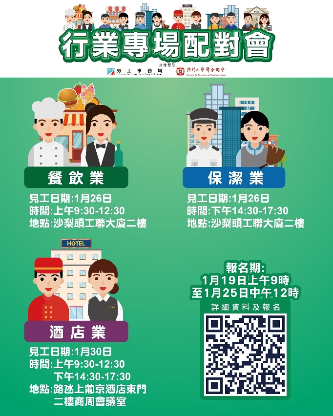 勞工局1月下旬舉辦3場配對會提供250個職缺