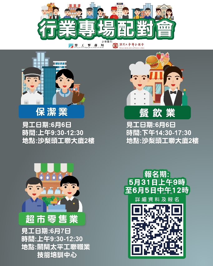 勞工局6月上旬舉辦3場配對會