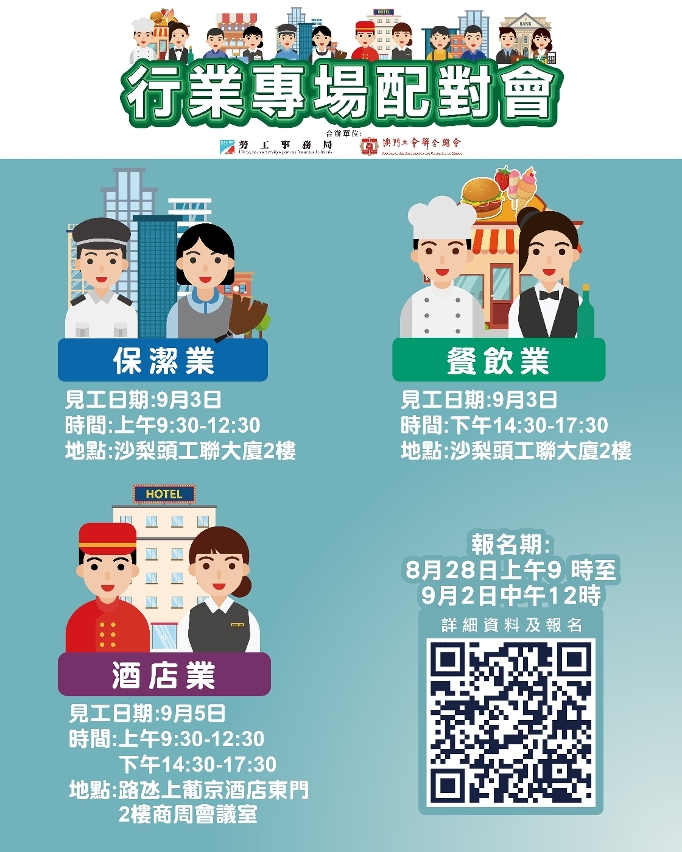 勞工局9月首周舉辦3場配對會
