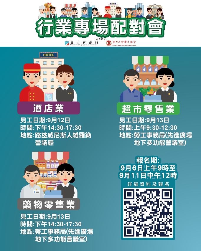 勞工局9月第二周舉辦3場配對會提供274個職缺