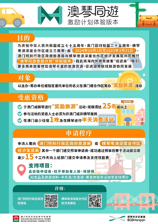 “澳琴同游激励计划”体验版本于2024年10月1日至2025年3月31日期间接受申请