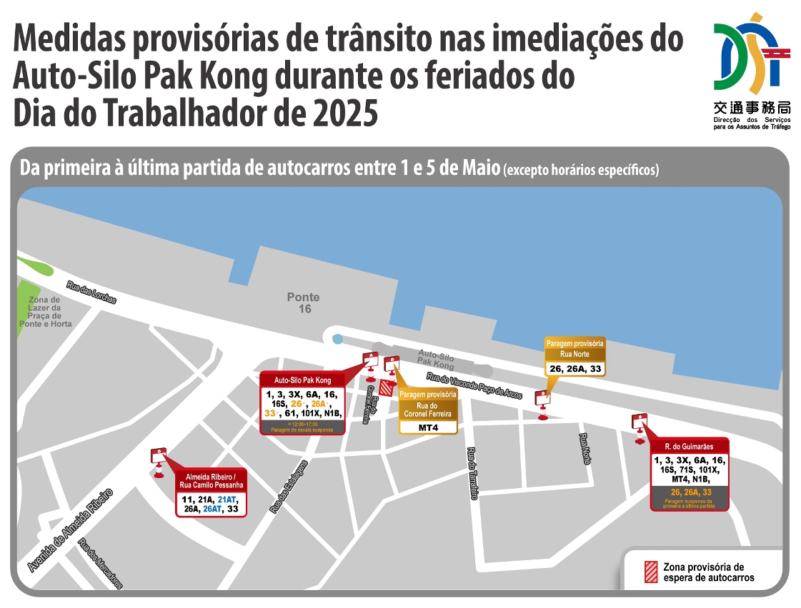 medidas provisórias de trânsito nas imediações do auto-silo pak kong durante os feriados do dia do trabalhador de 2025