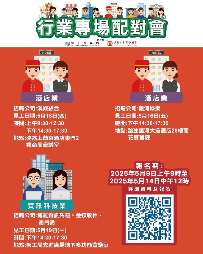 勞工局5月中旬舉辦3場配對會