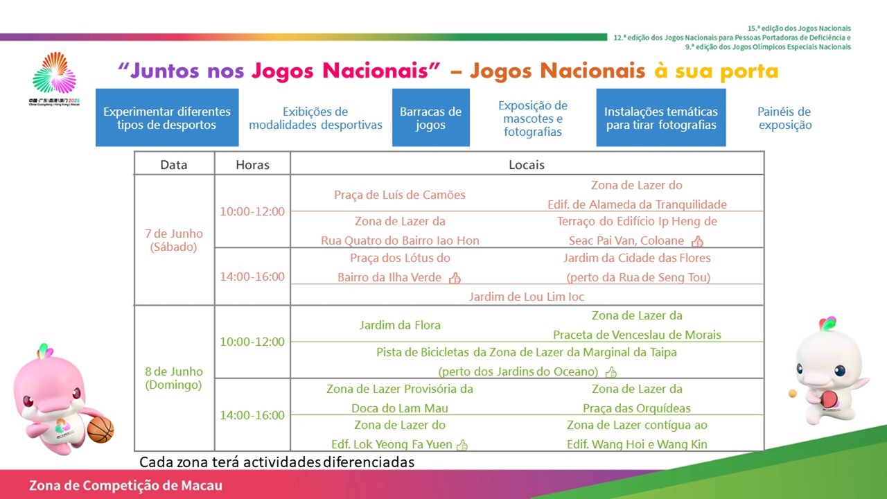 Calendario da actividade de jogos nacionais a sua porta