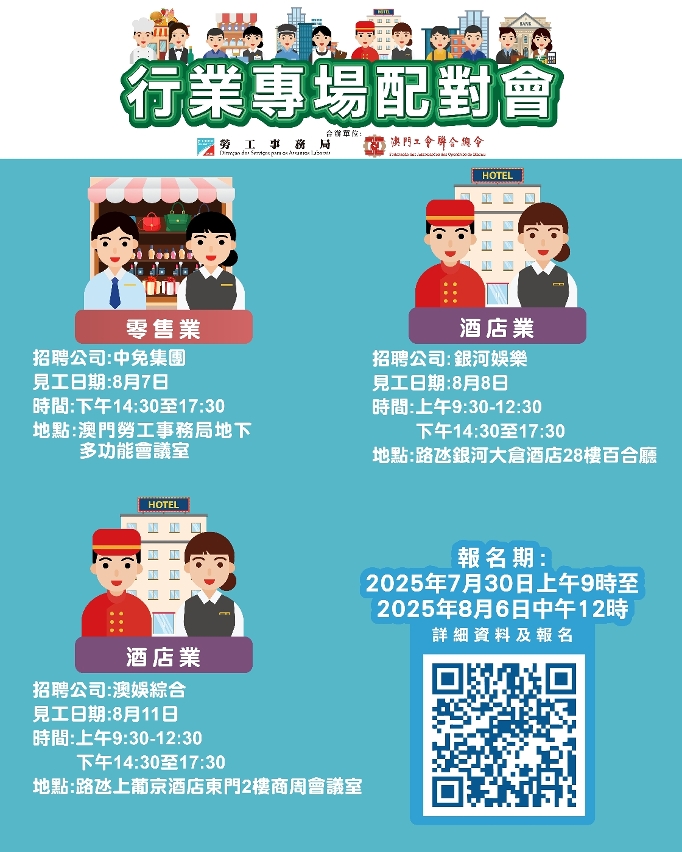 勞工局8月上旬舉辦3場配對會提供224個職缺