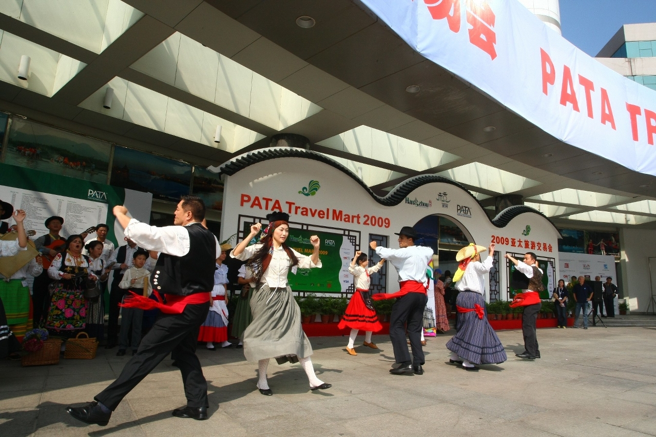 Performance of Portuguese folk dance at PATA Trade Mart entrance