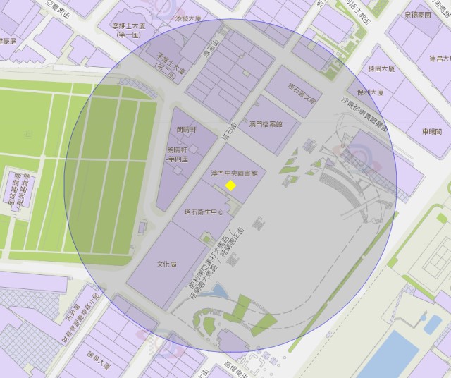 澳门中央图书馆附近风险区域100米半径范围