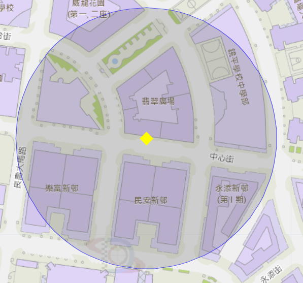 中心街巴士站附近风险区域100米半径范围