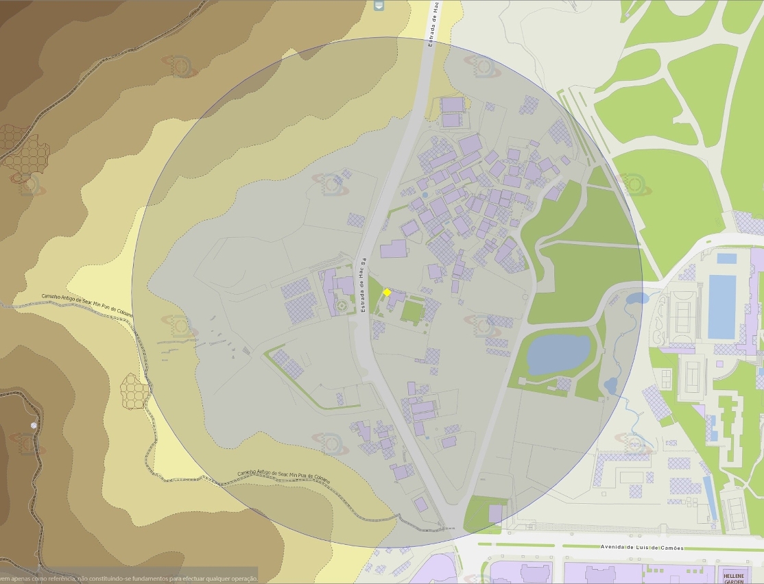 A área de risco com um raio de 200 metros, delimita a Estrada de Hac Sá, n.º 2-4