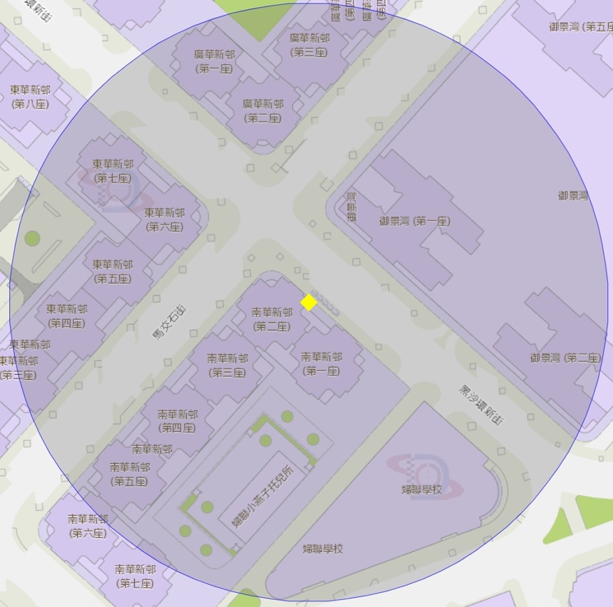 南华新邨ap1及3a巴士站附近风险区域100米半径范围