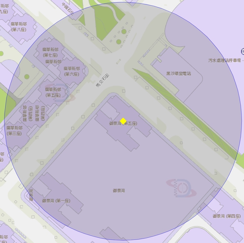澳門勞動節大馬路御景灣第5座附近風險區域100米半徑範圍