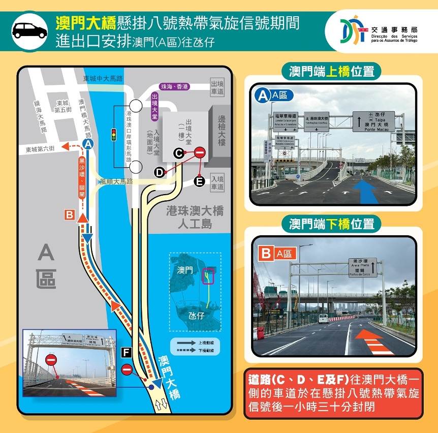 澳门大桥在悬挂八号热带气旋信号期间的进出口安排 – 澳门(a区)往氹仔
