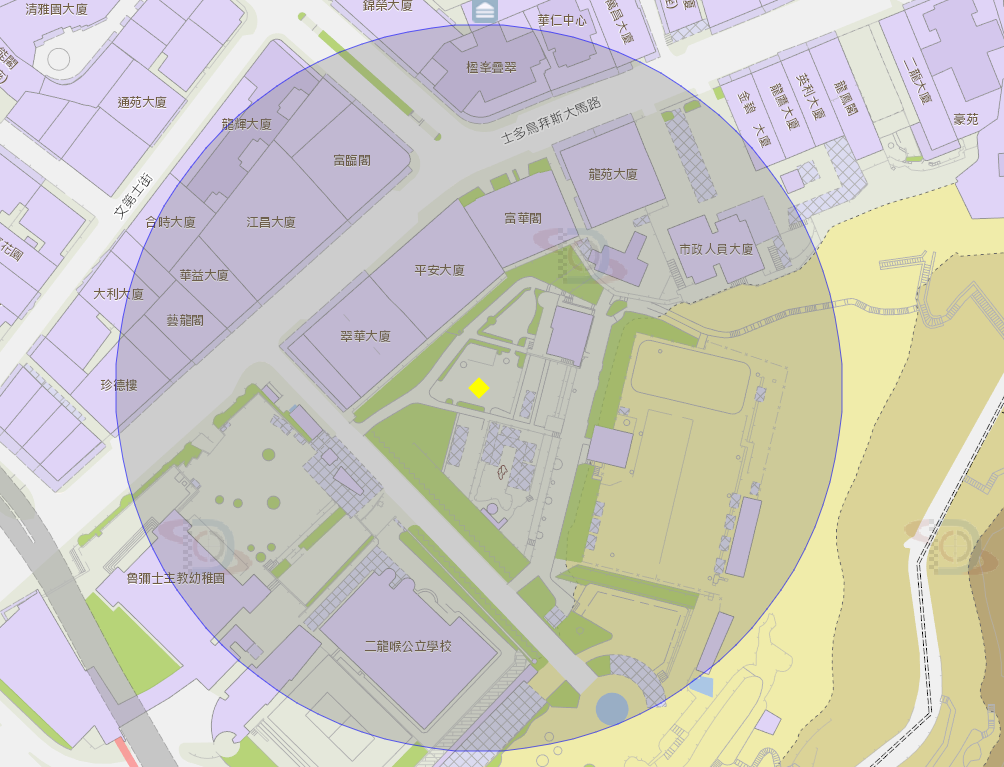 二龍喉公園附近風險區域100米半徑範圍