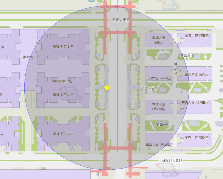 和諧廣場/樂群樓巴士站附近風險區域100米半徑範圍