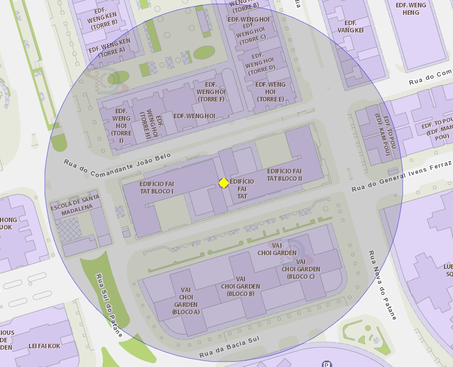 A área de um raio de 100 metros ao redor do auto-silo do Edifício Fai Tat, está delimitada como zona de risco