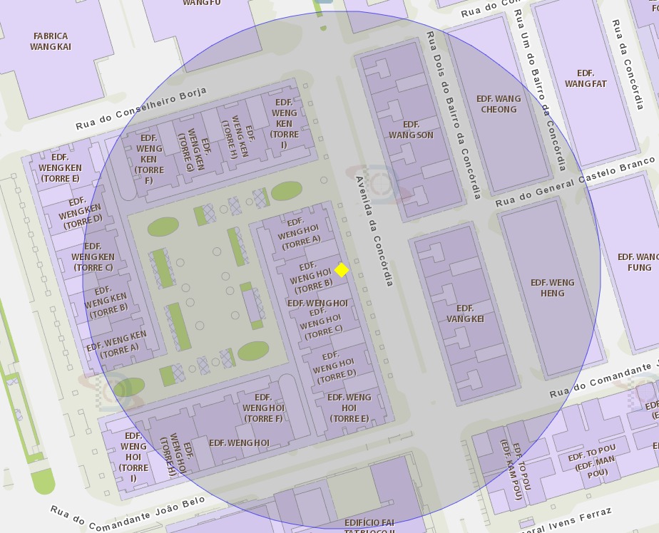 A área de um raio de 100 metros ao redor do Edf. Weng Hoi (Torre B) da Avenida da Concórdia 65, está delimitada como zona de risco