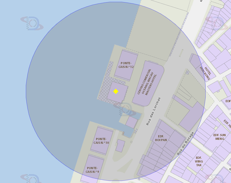 A área de risco com um raio de 100 metros, delimita o Terminal Marítimo de Passageiros do Porto Interior