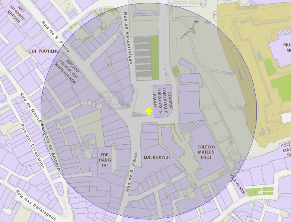 A área de risco com um raio de 100 metros, delimita as Ruínas de S. Paulo