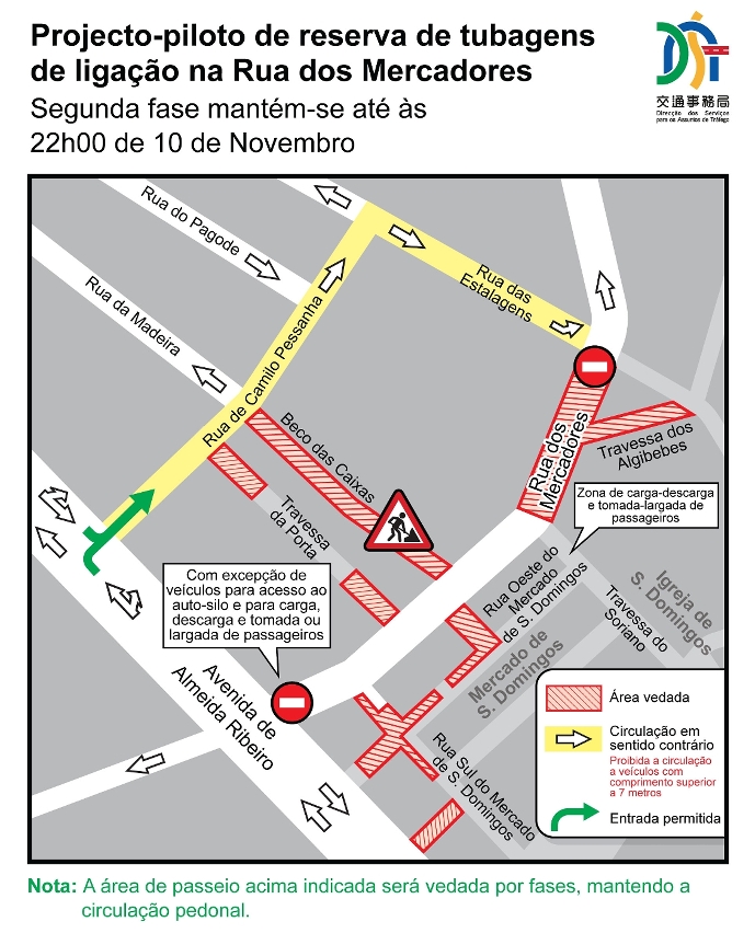 projecto-piloto de reserva de tubagens de ligação na rua dos mercadores segunda fase mantém-se até às 22h00 de 10 de novembro