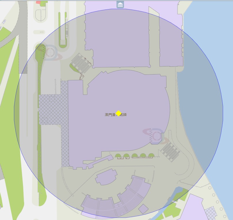澳門漁人碼頭會議展覽中心附近風險區域100米半徑範圍