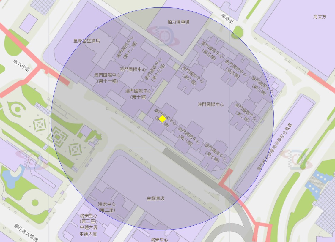 国际中心附近风险区域100米半径范围