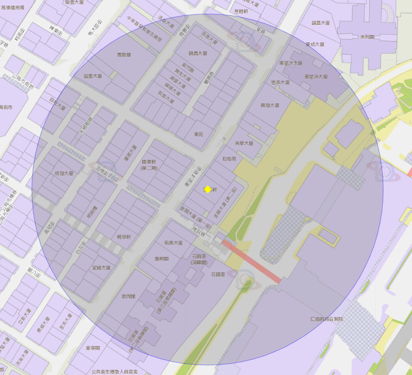 东望洋新街东晴轩附近风险区域100米半径范围
