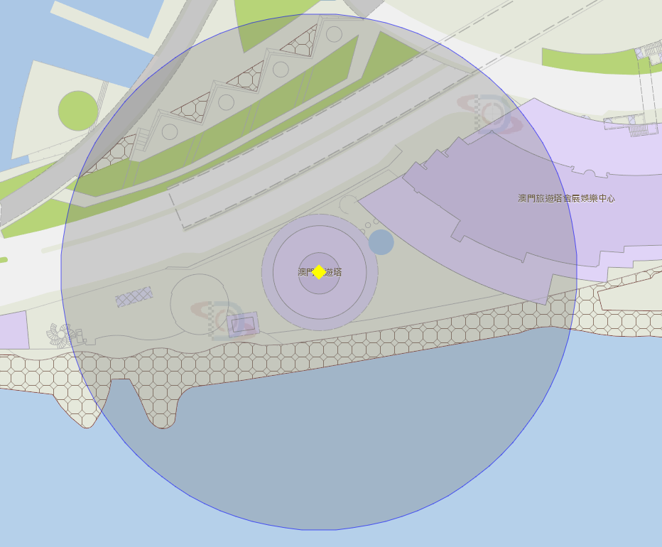 澳门旅游塔附近风险区域100米半径范围