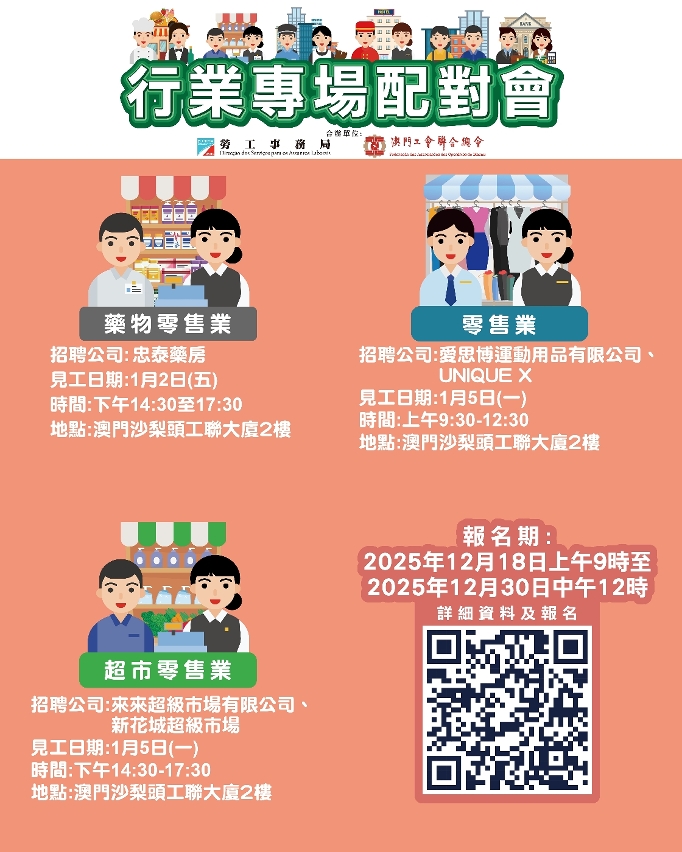 勞工局2026年1月上旬舉辦三場配對會