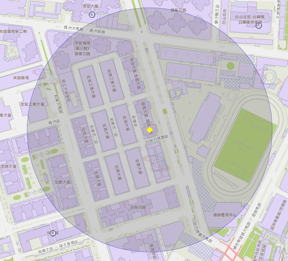 白朗古將軍大馬路國富大廈附近風險區域200米半徑範圍