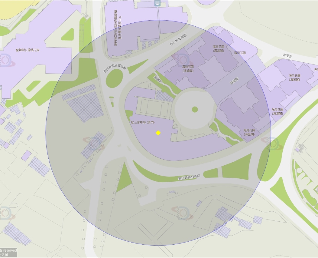 氹仔徐日升寅公马路109-117号圣公会中学附近风险区域100米半径范围