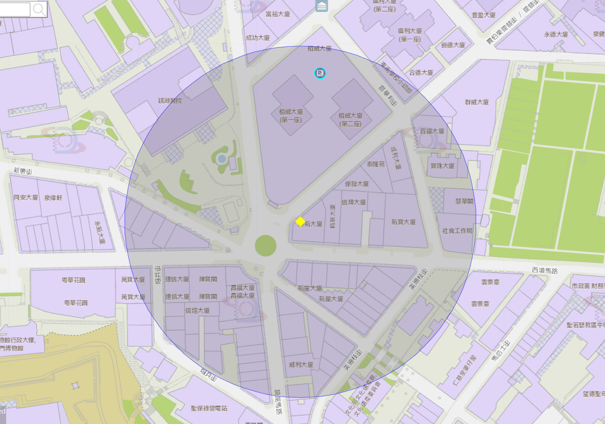 澳門賈伯樂提督街129-139號號附近風險區域100米半徑範圍