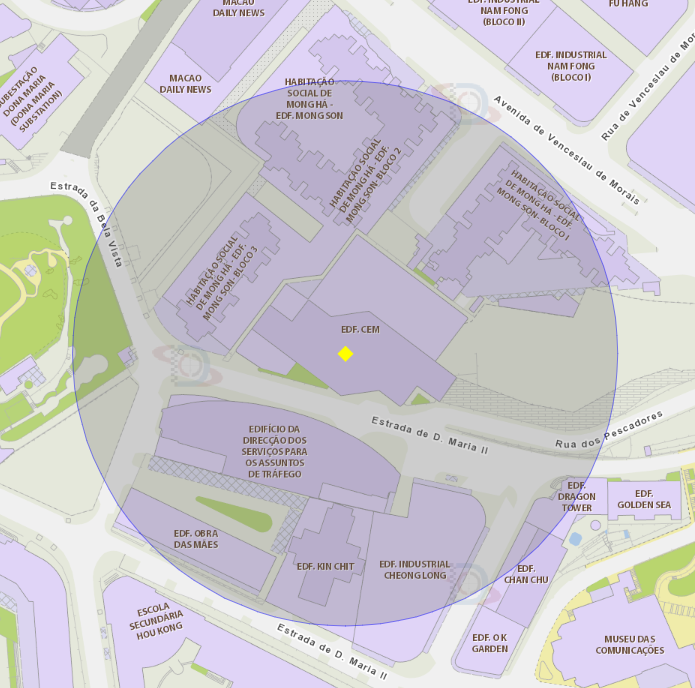 zona de risco com raio de 100 metros nas proximidades do edifício situado nos n.os 32-36 da Estrada de D. Maria II