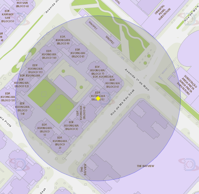 zona de risco com raio de 100 metros nas proximidades do Bloco V do Edifício Kwong Wa, na Rua de Ma Kau Seak.