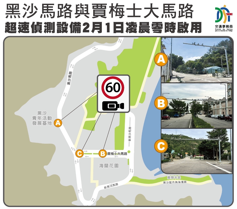黑沙馬路與賈梅士大馬路超速偵測設備2月1日凌晨零時啟用
