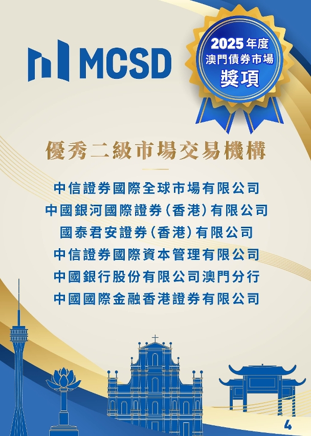 2025年度澳門債券市場獎項得獎名單