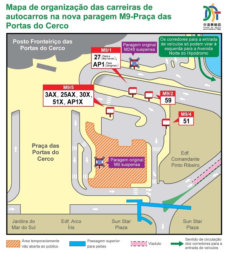 Mapa de organização das carreiras de autocarros na nova paragem M9-Praça das Portas do Cerco
