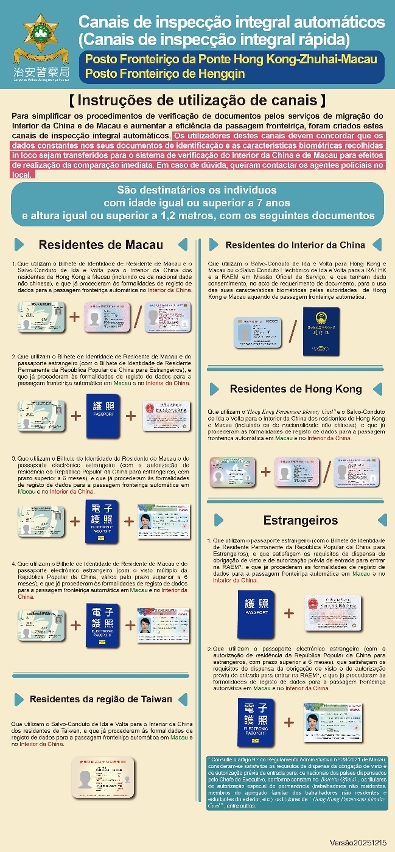 Estrangeiros que satisfaçam os requisitos já podem utilizar os canais de inspecção integral automáticos do posto fronteiriço zhuhai-macau da ponte hong kong-zhuhai-