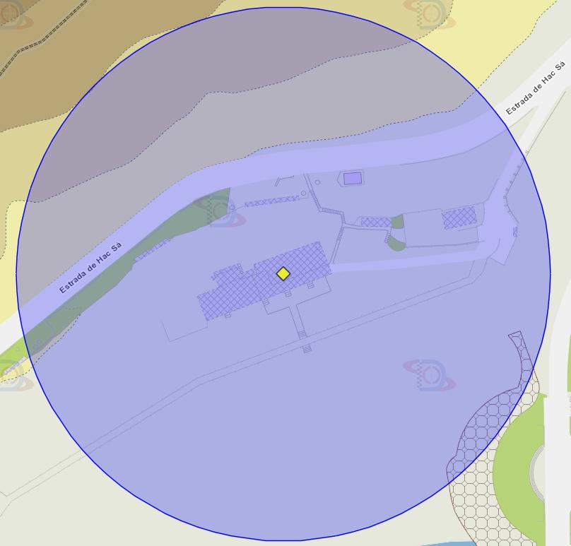 zona de risco com raio de 100 metros nas proximidades do Restaurante Miramar.