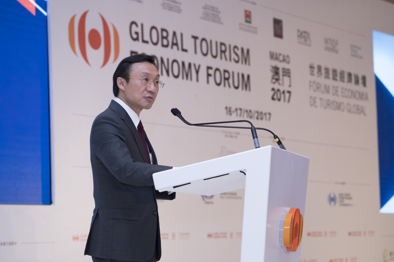 Secretary for Social Affairs and Culture and Executive Chairman of GTEF, Alexis Tam, delivers a closing speech